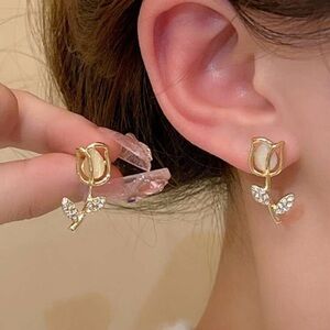 Gold Rosebud Drop Earrings for Women